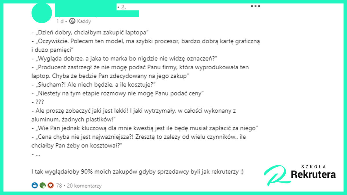 Post na Linkedin dotyczący rekrutacji...